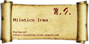 Miletics Irma névjegykártya